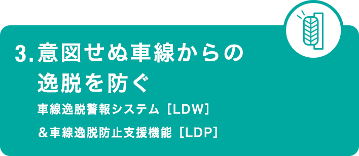 3.意図せぬ車線からの逸脱を防ぐ 車線逸脱警報システム［LDW］＆車線逸脱防止支援機能［LDP］