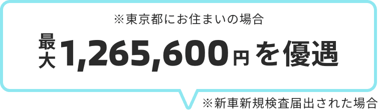 ※東京都にお住まいの場合 最大1,265,600円を優遇 ※新車新規検査届出された場合