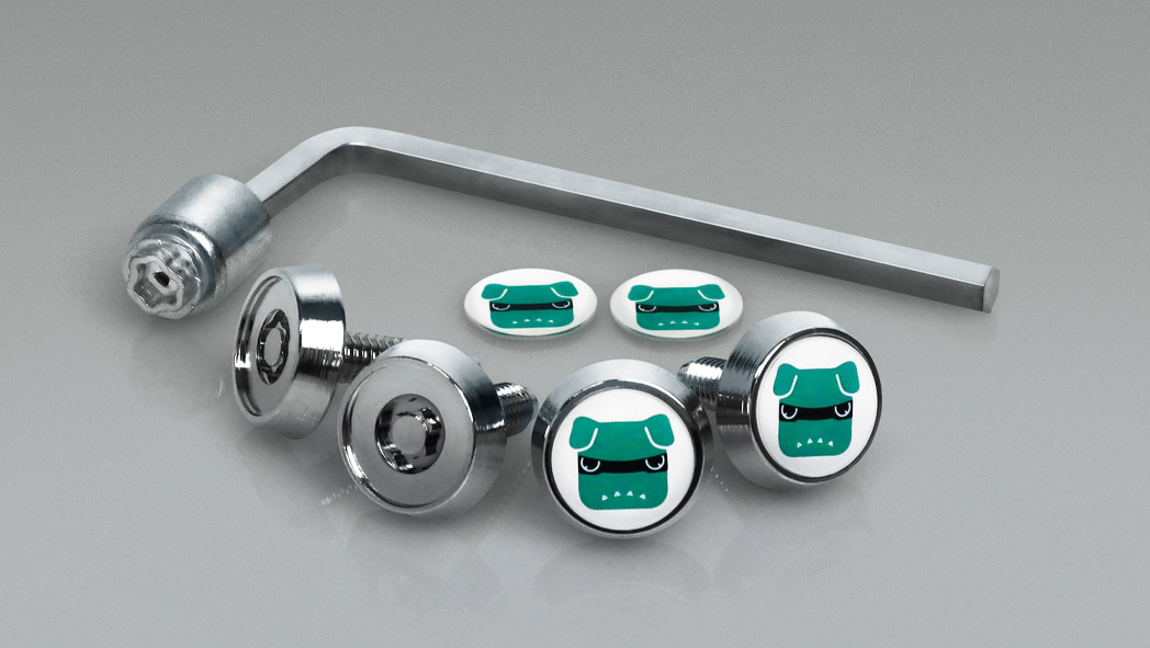 ナンバープレートロックボルト（デリ丸。ロゴステッカー付）